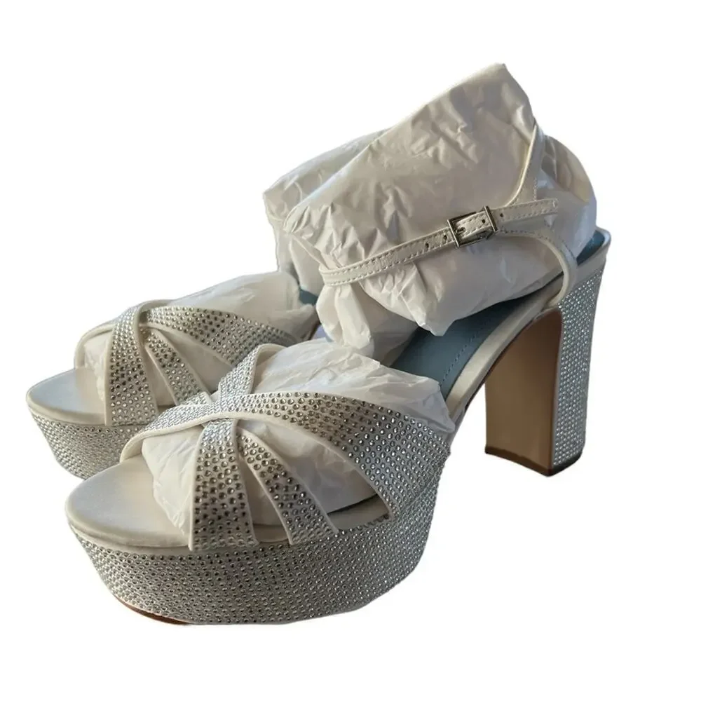 NEW Schutz KEEFA crystal Satin & Leather Sandals Sz 10.5